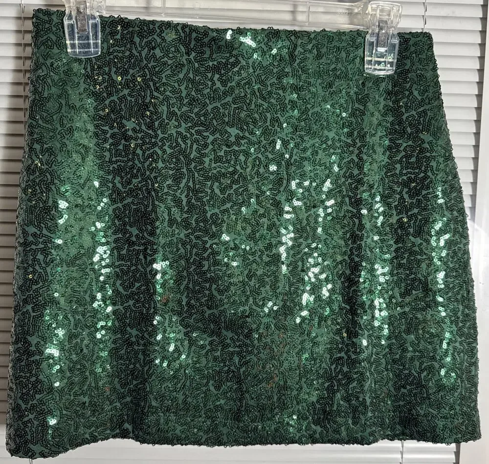 Tipsy Elves Skirt Size M Evening Essentials Party Green Sequined Straight Short
